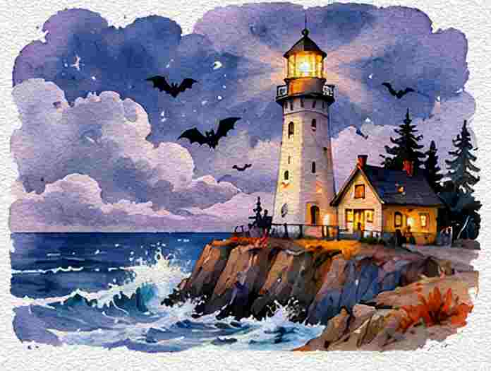 Spooky Lighthouse Under a Full Moon