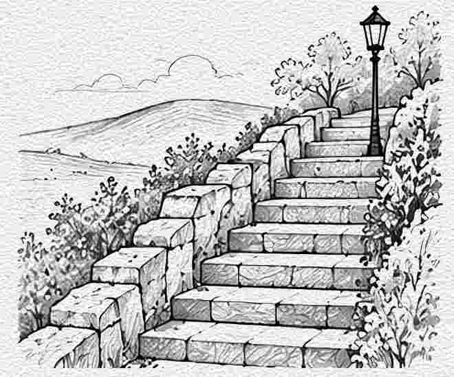 Stone Staircase Climbing a Hillside