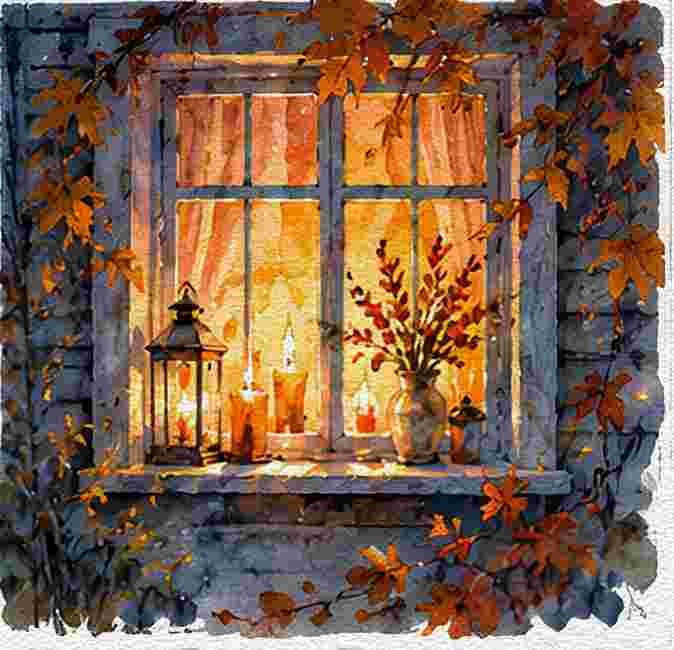 Thanksgiving Window Silhouette at Evening