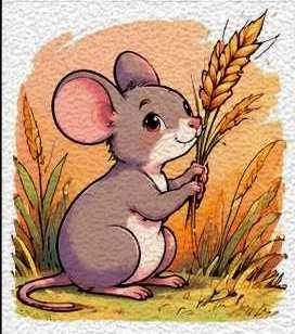 Tiny Farm Mouse with a Wheat Sprig