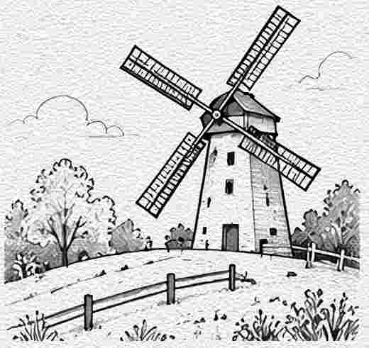 Traditional Windmill on Rolling Hills
