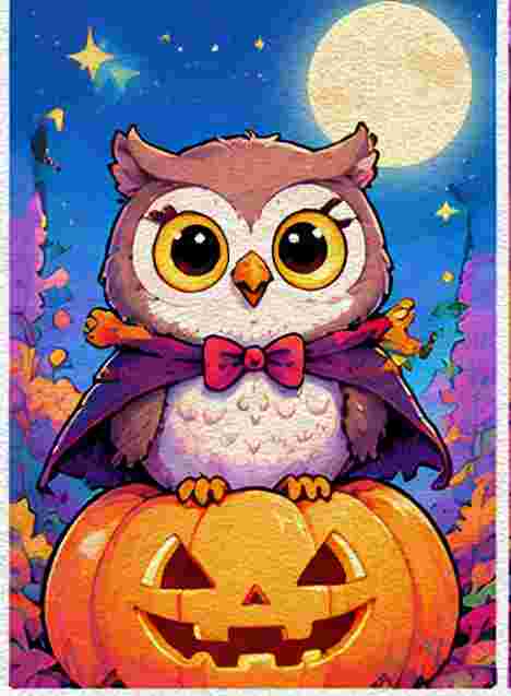 Vampire Owl Sitting on a Pumpkin