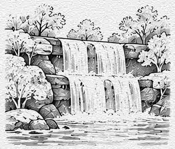 Waterfall Over Stepped Rock Ledges