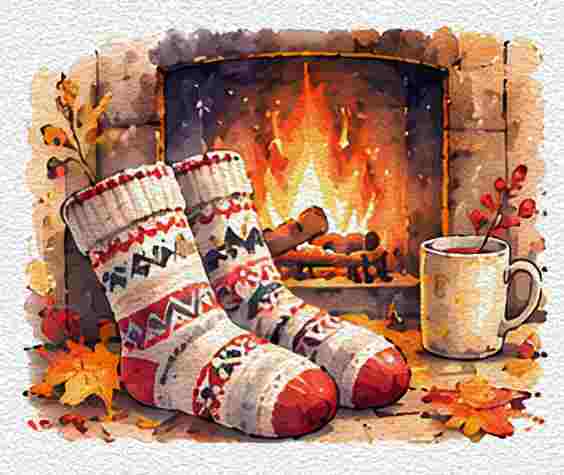 Wool Socks by the Fireplace